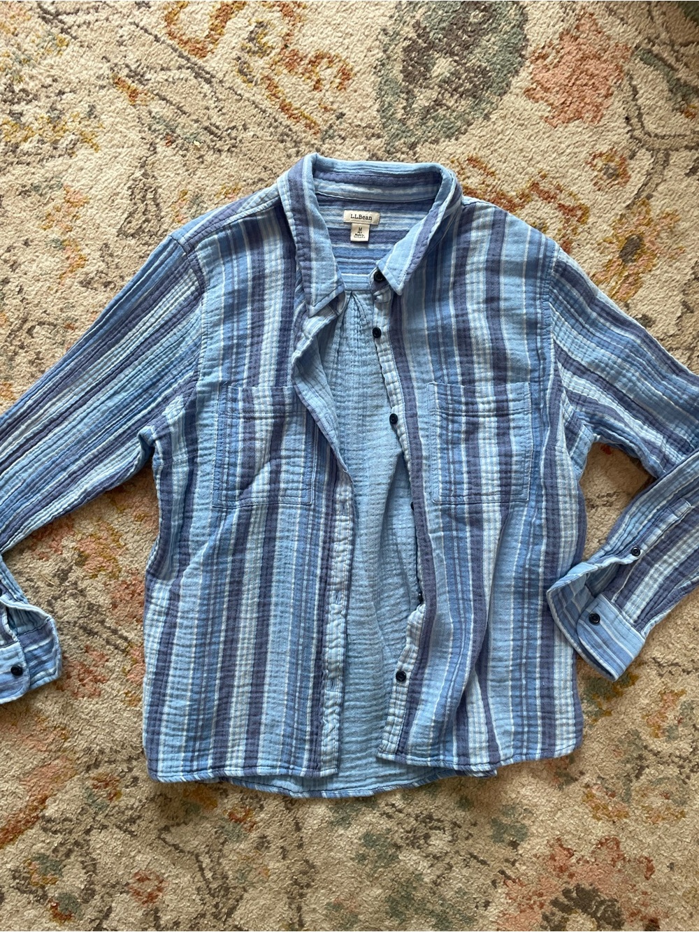 L.L. Bean Light and Navy Blue Striped Button-Down Shirt